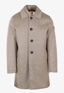 JEDNORZĘDOWY PŁASZCZ MĘSKI Z DZIANIANY TECHNICZNEJ Z PIKOWANĄ WSTAWKĄ UNITY COAT