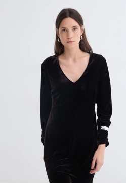 AKSAMITNA SUKIENKA DAMSKA MIDI Z DŁUGIM RĘKAWEM YERSE 43674