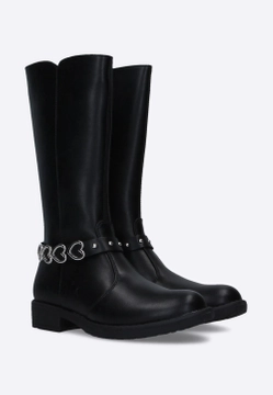 KOZAKI DZIEWCZĘCE Z WYSOKĄ CHOLEWKĄ OZDOBIONE PASKIEM Z SERDUSZKAMI ZE SKÓRY EKOLOGICZNEJ ASSO AG14024