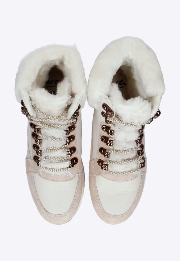 SKÓRZANE BOTKI DAMSKIE Z OZDOBNYM FUTERKIEM ARA 12-24599-07