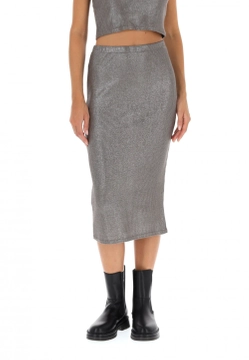 OŁÓWKOWA SPÓDNICA MIDI W METALICZNE PRĄŻKI EKS 96885