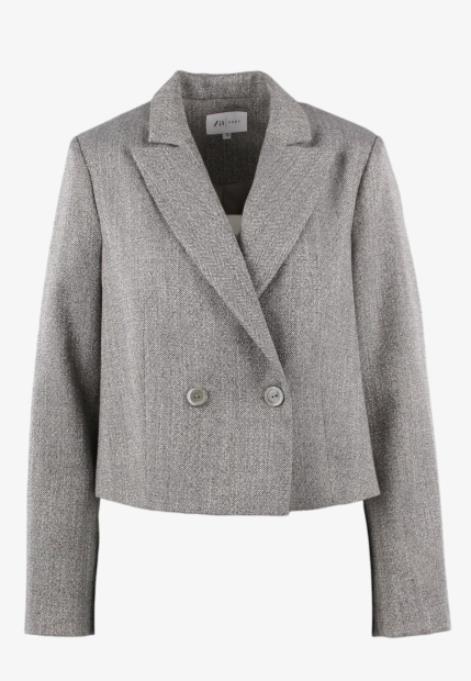 DWURZĘDOWA KRÓTKA MARYNARKA DAMSKA Z DOMIESZKĄ WISKOZY Z WZOREM W JODEŁKĘ ZAPS CASORIA