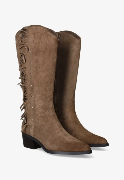 ZAMSZOWE WYSOKIE KOWBOJKI DAMSKIE OZDOBIONE FRĘDZLAMI CARMELA 162664