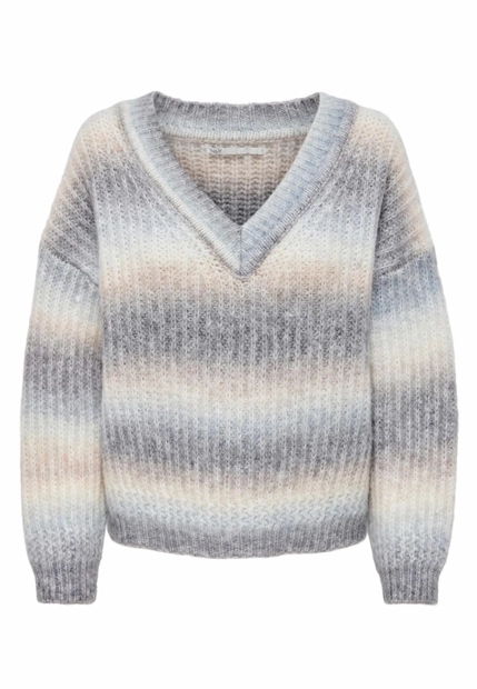 DAMSKI SWETER Z DEKOLTEM W SEREK Z MOTYWEM OMBRE ONLY 15267414