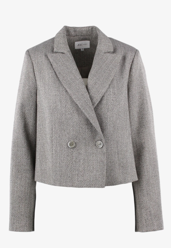 DWURZĘDOWA KRÓTKA MARYNARKA DAMSKA Z DOMIESZKĄ WISKOZY Z WZOREM W JODEŁKĘ ZAPS CASORIA