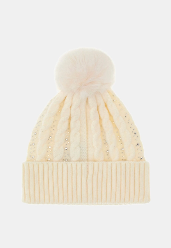 CZAPKA DAMSKA Z POMPONEM OZDOBIONA CYRKONIAMI GUESS AW5385 POL01