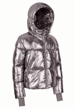 PIKOWANA KURTKA DAMSKA Z BŁYSZCZĄCEGO MATERIAŁU Z KAPTUREM GEOX W5628B T3292