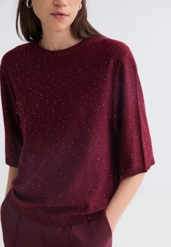 SWETER DAMSKI Z KRÓTKIM RĘKAWEM OZDOBIONY DROBNYMI CEKINAMI YERSE 43668