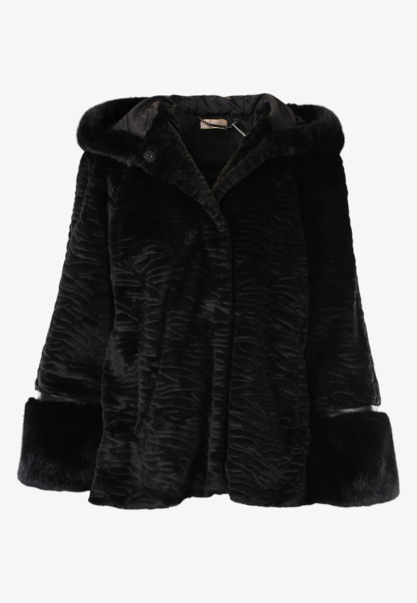 KRÓTKIE SZTUCZNE FUTERKO DAMSKIE Z KAPTUREM BLUE ENEMY DANY