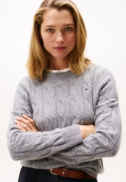 WEŁNIANY SWETER DAMSKI Z WARKOCZOWYM SPLOTEM TOMMY HILFIGER WW0WW43586