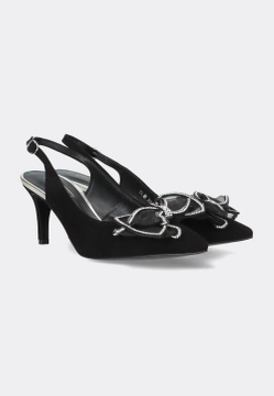 ZAMSZOWE SZPILKI DAMSKIE Z ODKRYTĄ PIETĄ I KOKARDĄ VICTIM B-5344