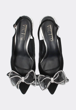 ZAMSZOWE SZPILKI DAMSKIE Z ODKRYTĄ PIETĄ I KOKARDĄ VICTIM B-5344