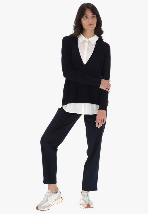 SWETER DAMSKI Z KOSZULOWĄ WSTAWKĄ EKS W1001