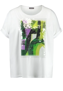 T-SHIRT DAMSKI Z NADRUKIEM Z PRZODU I PRZEZROCZYSTYMI CEKINAMI SAMOON 471049-26201