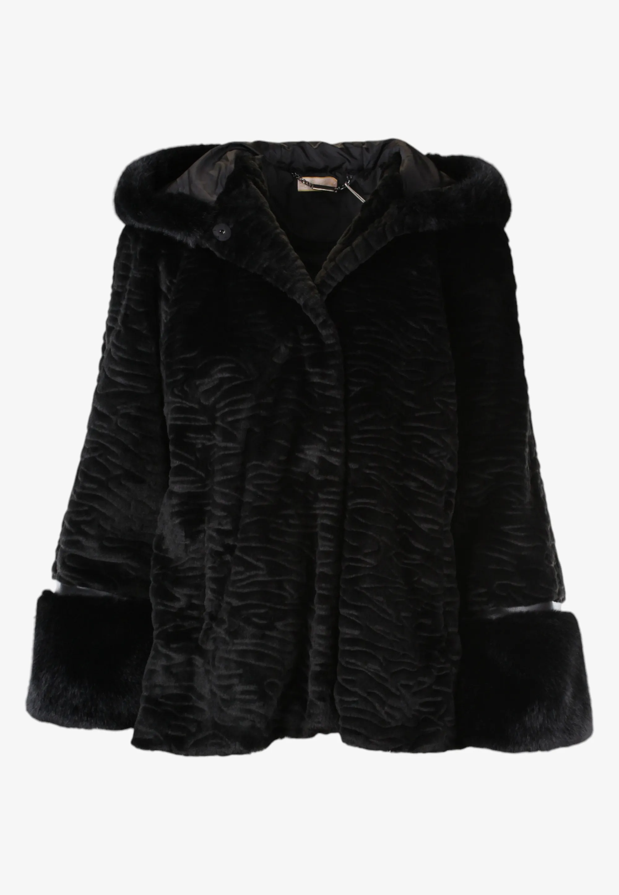 KRÓTKIE SZTUCZNE FUTERKO DAMSKIE Z KAPTUREM BLUE ENEMY DANY