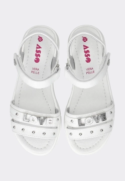 SANDAŁY DZIEWCZĘCE Z METALOWĄ OZDOBĄ Z NAPISEM LOVE ASSO AG14843A