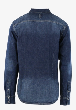 JEANSOWA KOSZULA MĘSKA Z DŁUGIM RĘKAWEM SLIM FIT Z EFEKTEM WYBLAKNIĘCIA GAS A7302