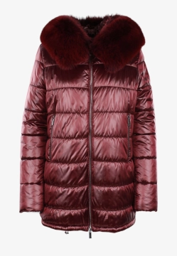 PIKOWANA KURTKA DAMSKA Z FUTRZANYM KOŁNIERZEM I KAPTUREM FAN LEATHER 522