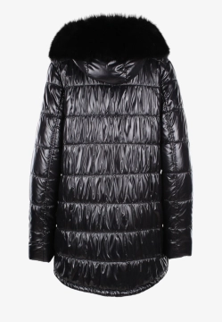 PIKOWANA KURTKA DAMSKA Z FUTRZANYM KOŁNIERZEM I KAPTUREM FAN LEATHER 522