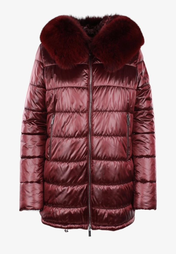 PIKOWANA KURTKA DAMSKA Z FUTRZANYM KOŁNIERZEM I KAPTUREM FAN LEATHER 522