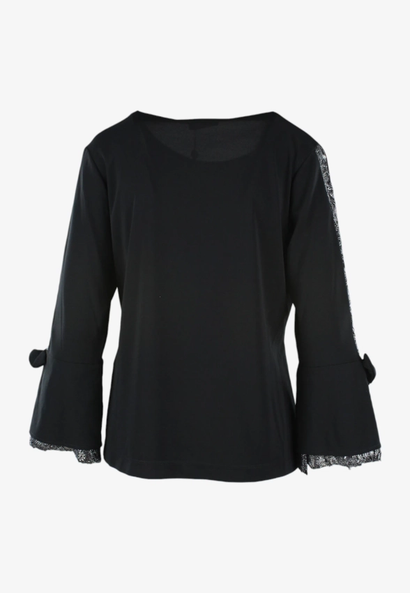 BLUZKA DAMSKA Z KORONKOWĄ WSTAWKĄ NA RĘKAWIE BLUE ENEMY NAI1588