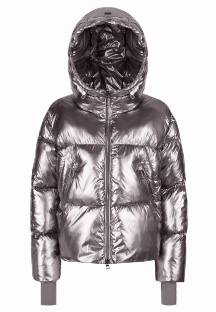 PIKOWANA KURTKA DAMSKA Z BŁYSZCZĄCEGO MATERIAŁU Z KAPTUREM GEOX W5628B T3292