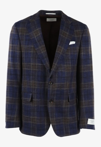 JEDNORZĘDOWA MARYNARKA MĘSKA W KRATĘ Z WĘŁNĄ I JEDWABIEM CARL GROSS 52 360N412815