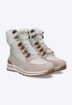 SKÓRZANE BOTKI DAMSKIE Z OZDOBNYM FUTERKIEM ARA 12-24599-07