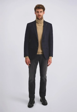 JEDNORZĘDOWA MARYNARKA MĘSKA W KRATĘ Z DOMIESZKĄ WEŁNY PIERRE CARDIN C4 42255 8016