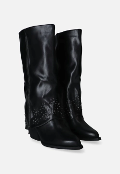 KOZAKI KOWBOJKI DAMSKIE ZE SKÓRY EKOLOGICZNEJ Z OZDOBNĄ CHOLEWKĄ CLYO H2515Y 19