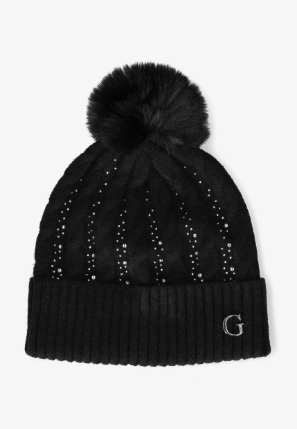CZAPKA DAMSKA Z POMPONEM OZDOBIONA CYRKONIAMI GUESS AW5385 POL01