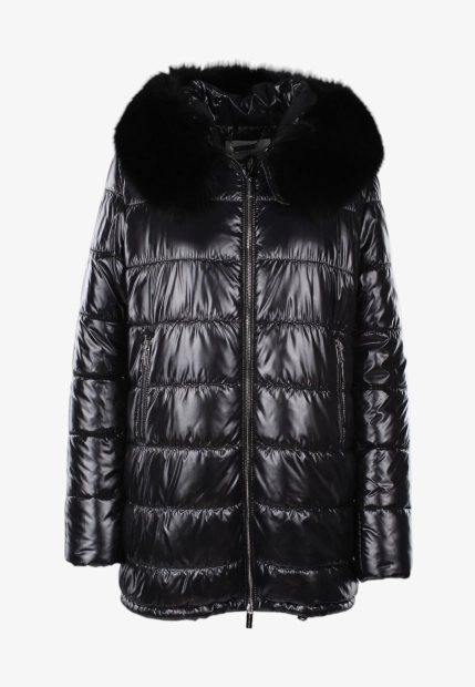 PIKOWANA KURTKA DAMSKA Z FUTRZANYM KOŁNIERZEM I KAPTUREM FAN LEATHER 522