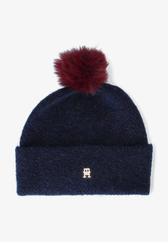 CZAPKA DAMSKA Z WYMIENNYM POMPONEM Z DOMIESZKĄ WEŁNY I ALPAKI TOMMY HILFIGER AW0AW18212C