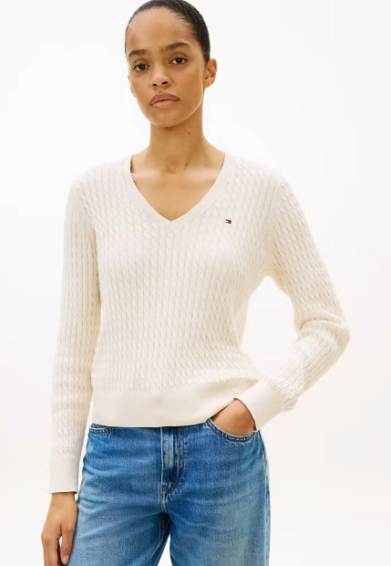 SWETER DAMSKI V Z WARKOCZOWYM SPLOTEM TOMMY HILFIGER WW0WW44987