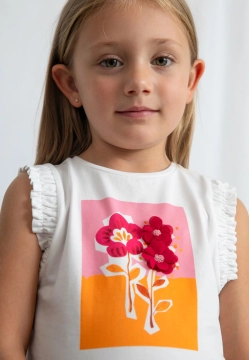 T-SHIRT DZIEWCZĘCY Z KWIATOWĄ APLIKACJĄ MAYORAL 3023