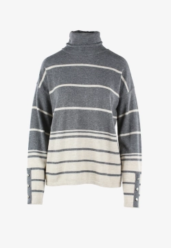 GOLF DAMSKI W PASY Z DOMIESZKĄ WEŁNY I WISKOZY MAIN & LAND A837