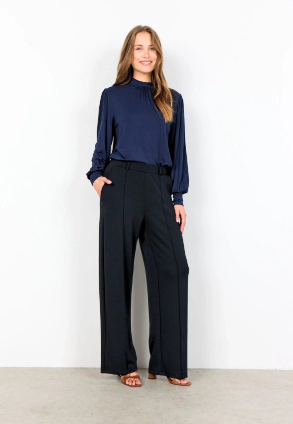 DZIANINOWE ELEGANCKIE SPODNIE DAMSKIE Z PRZESZYCIEM Z PRZODU SOYACONCEPT 27278