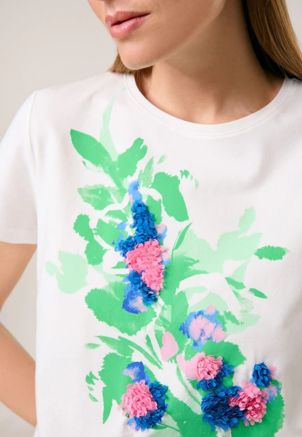T-SHIRT DAMSKI Z KWIATOWĄ APLIKACJĄ TAIFUN 771333-16133