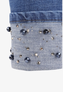 JEANSY DAMSKIE Z OZDOBNYMI NOGAWKAMI I ELASTYCZNYM PASKIEM  EMANUELA COSTA EC6825INF