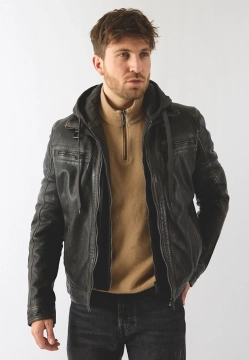 KURTKA MĘSKA SKÓRZANA Z ODPINANĄ WSTAWKĄ Z KAPTUREM DONDERS 52425