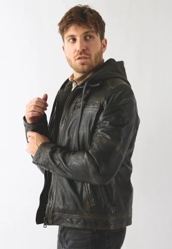 KURTKA MĘSKA SKÓRZANA Z ODPINANĄ WSTAWKĄ Z KAPTUREM DONDERS 52425