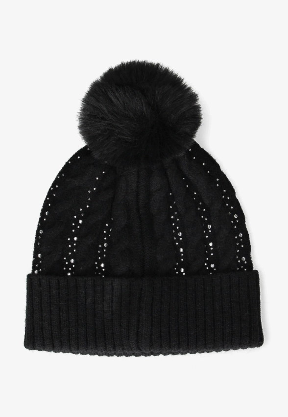 CZAPKA DAMSKA Z POMPONEM OZDOBIONA CYRKONIAMI GUESS AW5385 POL01