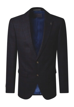 JEDNORZĘDOWA MARYNARKA MĘSKA W KRATĘ Z DOMIESZKĄ WEŁNY PIERRE CARDIN C4 42255 8016