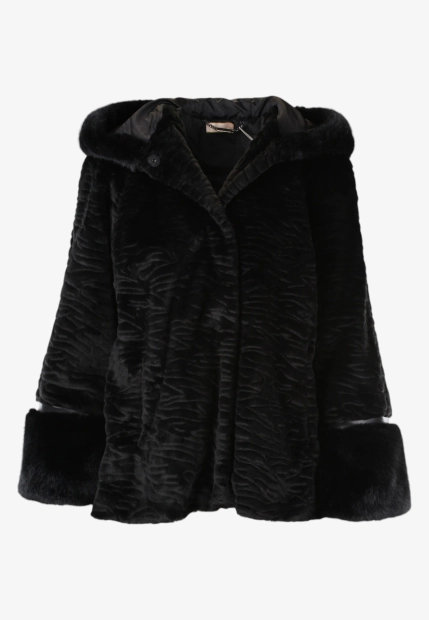 KRÓTKIE SZTUCZNE FUTERKO DAMSKIE Z KAPTUREM BLUE ENEMY DANY