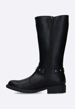 KOZAKI DZIEWCZĘCE Z WYSOKĄ CHOLEWKĄ OZDOBIONE PASKIEM Z SERDUSZKAMI ZE SKÓRY EKOLOGICZNEJ ASSO AG14024