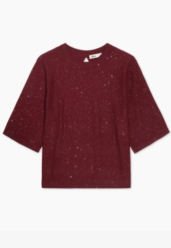 SWETER DAMSKI Z KRÓTKIM RĘKAWEM OZDOBIONY DROBNYMI CEKINAMI YERSE 43668