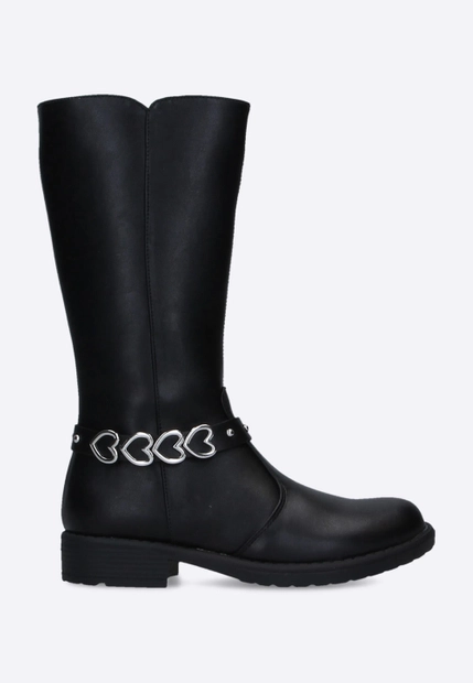 KOZAKI DZIEWCZĘCE Z WYSOKĄ CHOLEWKĄ OZDOBIONE PASKIEM Z SERDUSZKAMI ZE SKÓRY EKOLOGICZNEJ ASSO AG14024