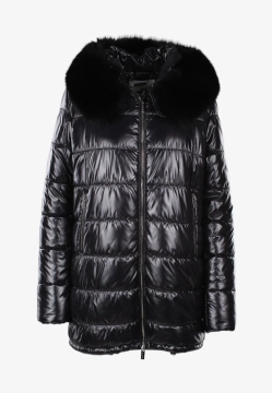 PIKOWANA KURTKA DAMSKA Z FUTRZANYM KOŁNIERZEM I KAPTUREM FAN LEATHER 522