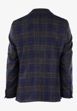 JEDNORZĘDOWA MARYNARKA MĘSKA W KRATĘ Z WĘŁNĄ I JEDWABIEM CARL GROSS 52 360N412815