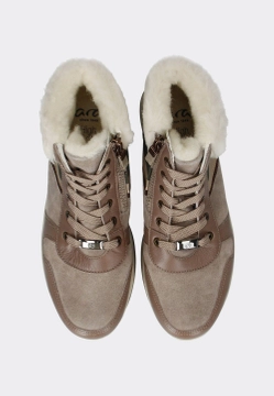 SKÓRZANE TRZEWIKI DAMSKIE Z OZDOBNYM FUTERKIEM ARA 12-32406-12